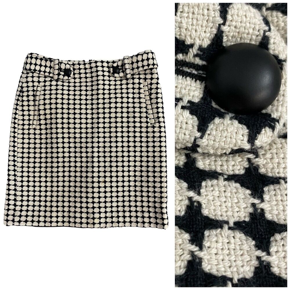 Banana Republic Skirt Womens Size 2 Pockets Textured Career Black Cream Office